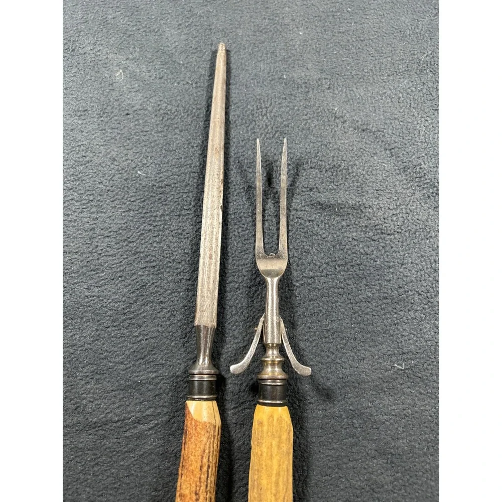 Vintage Anton Wingen 2 Piece Meat Carving Set Solingen Germany Stag Horn Handles